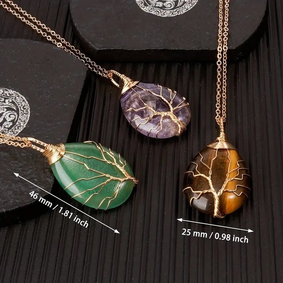 Green Aventurine Pendant w Wire Wrap Tree of Life - Picture 3 of 6